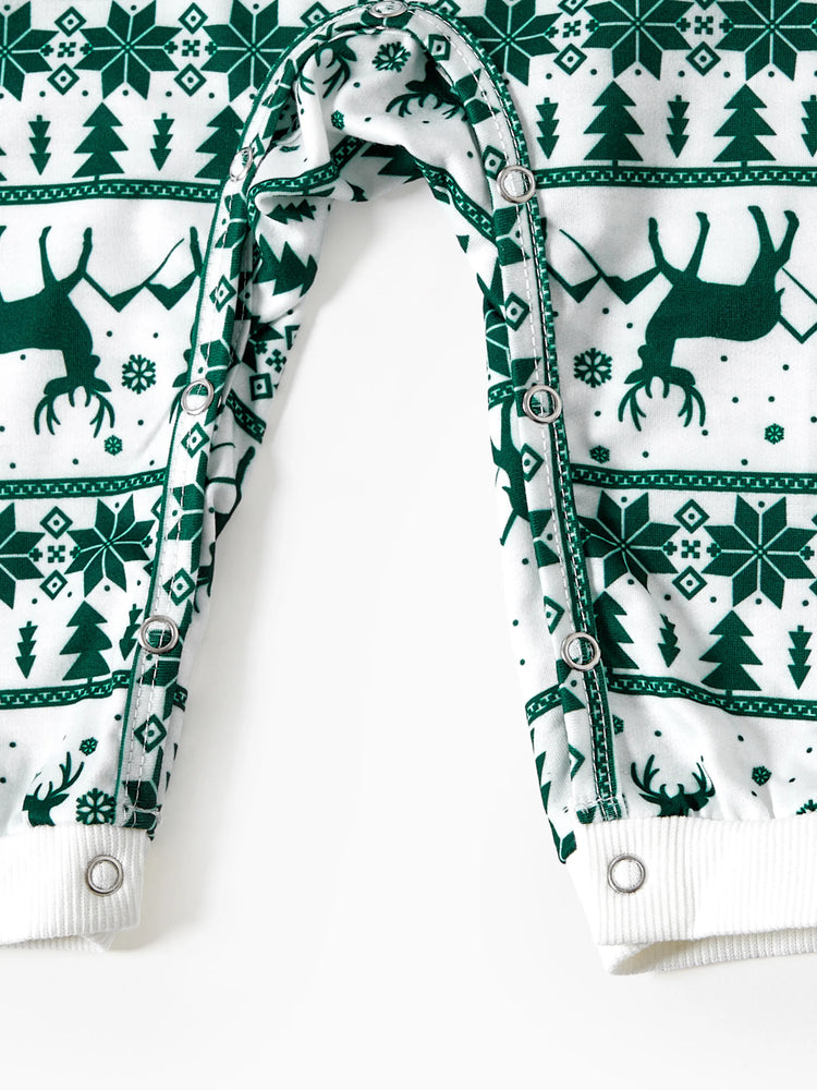 Christmas Family Matching Green Festival Theme Print Tops and Mesh Splicing Dresses Sets Green