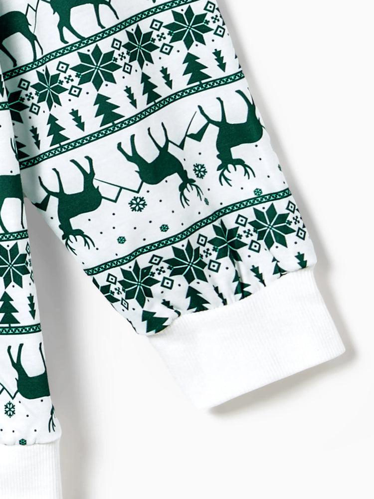 Christmas Family Matching Green Festival Theme Print Tops and Mesh Splicing Dresses Sets Green