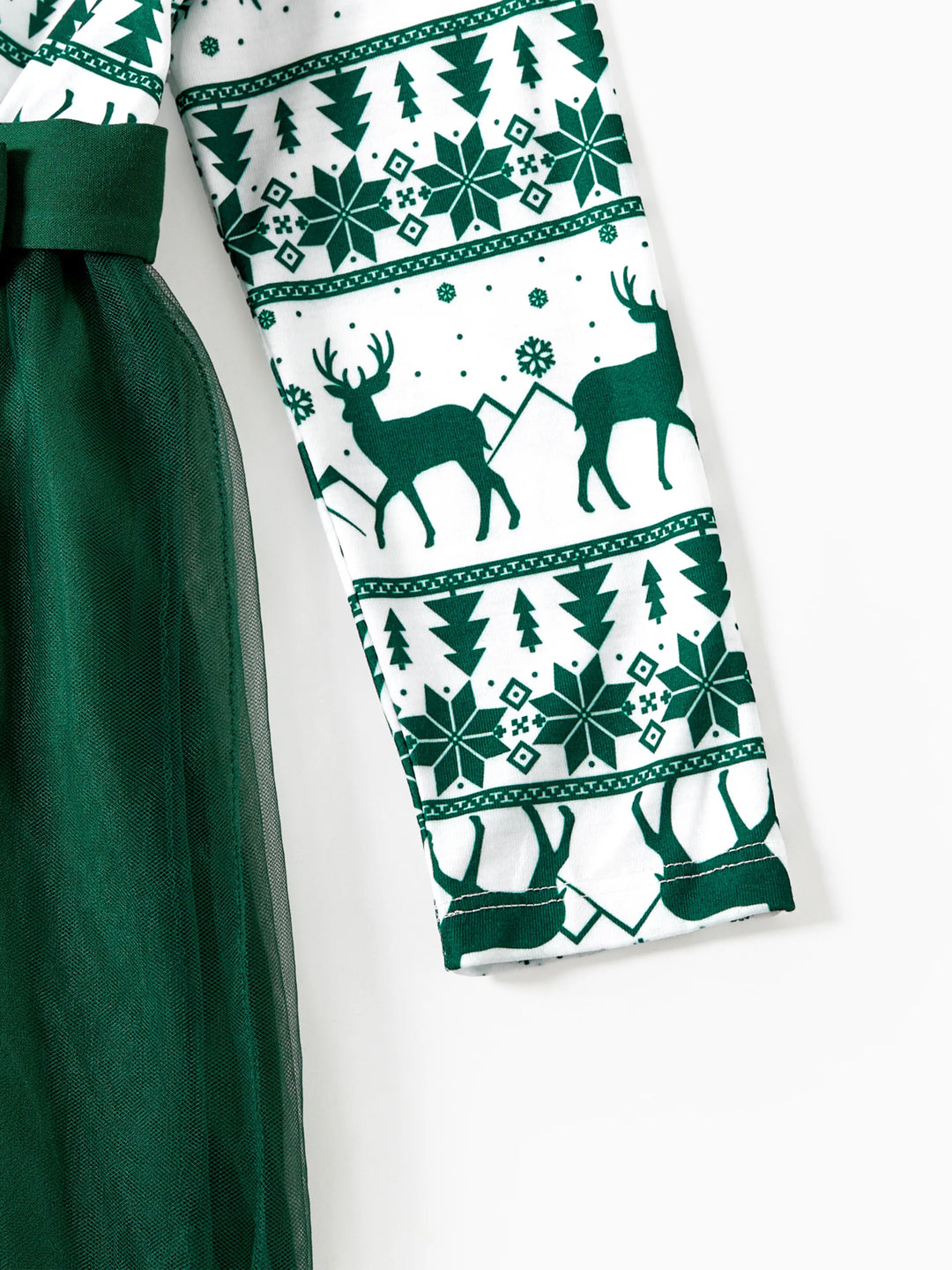 Weihnachten Familie Passende Grün Festival Thema Print Tops und Mesh Splicing Kleider Sets grün