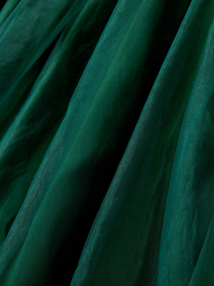 Christmas Family Matching Green Festival Theme Print Tops and Mesh Splicing Dresses Sets Green