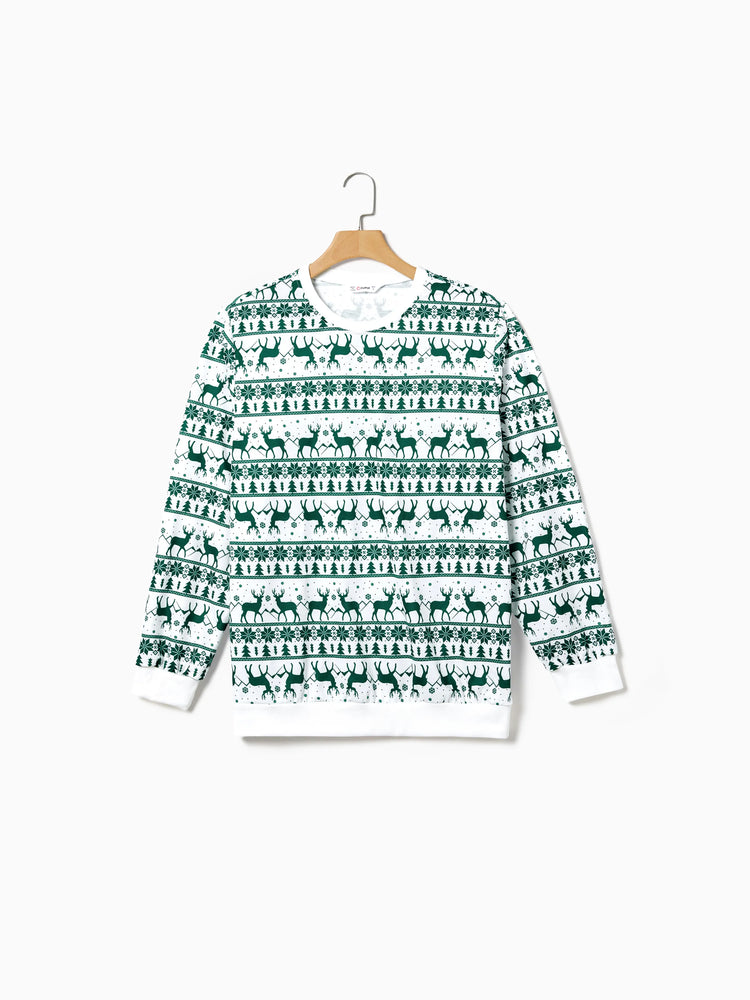 Christmas Family Matching Green Festival Theme Print Tops and Mesh Splicing Dresses Sets Green