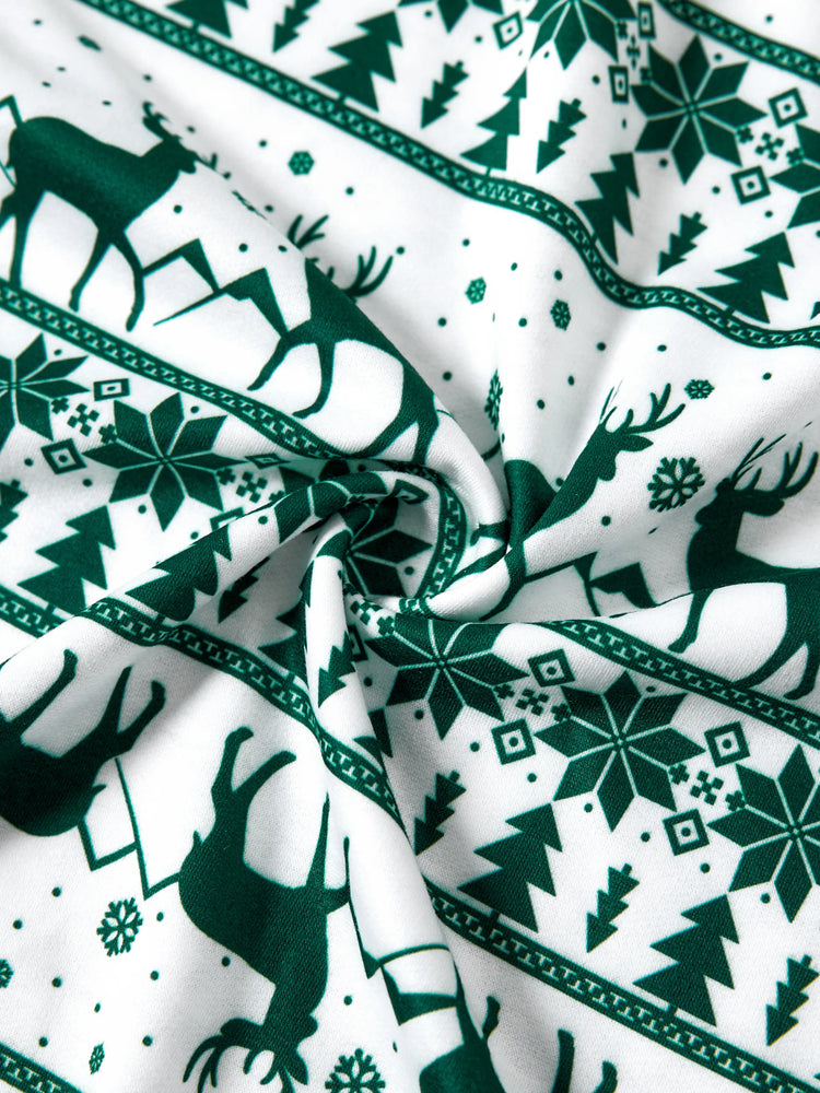 Christmas Family Matching Green Festival Theme Print Tops and Mesh Splicing Dresses Sets Green