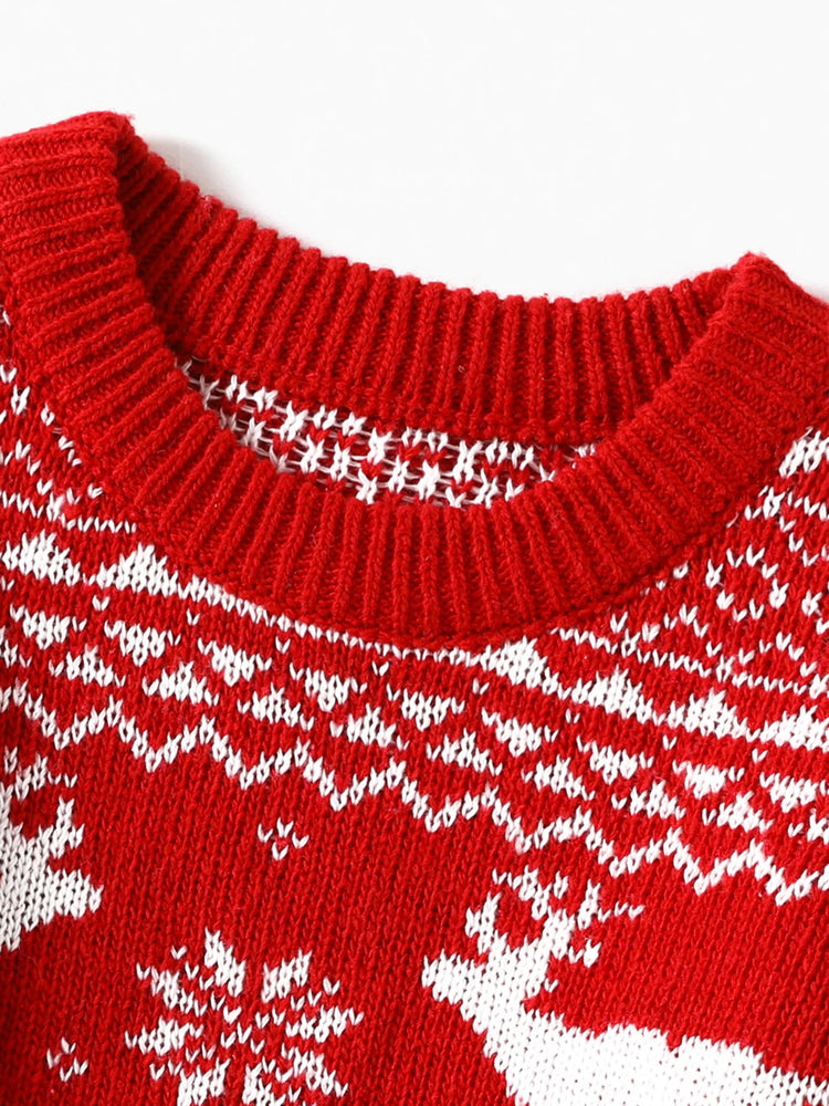Christmas Family Matching Deer Graphic Long-sleeve Knitted Sweater Multi-color