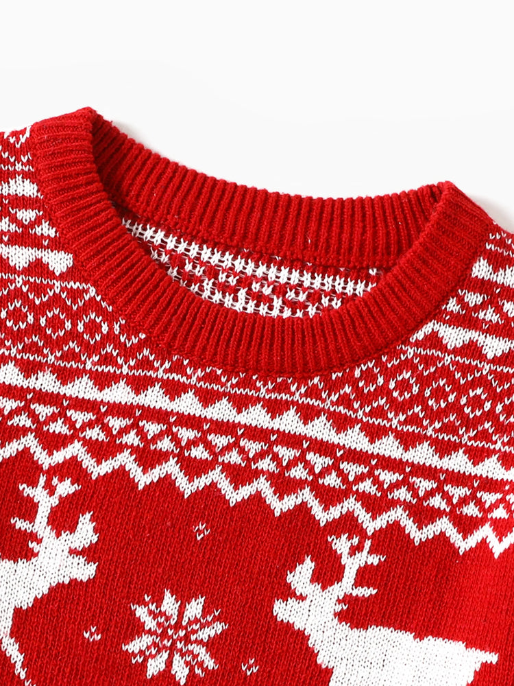 Christmas Family Matching Deer Graphic Long-sleeve Knitted Sweater Multi-color