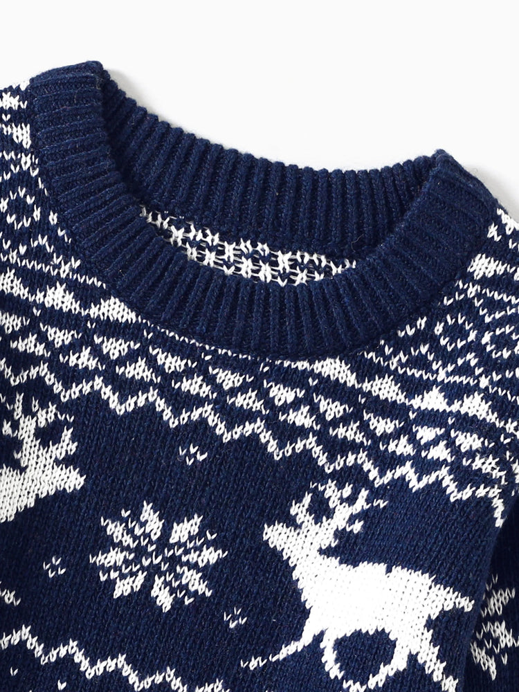 Christmas Family Matching Deer Graphic Long-sleeve Knitted Sweater Multi-color