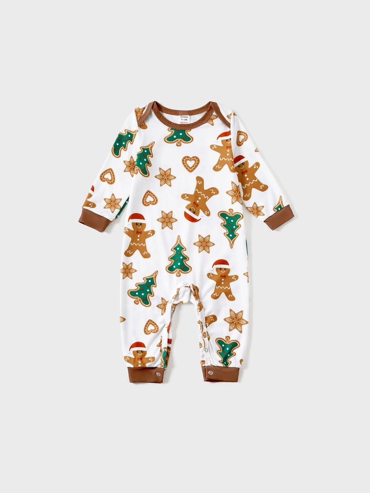 Pyjama de Noël à manches longues et imprimé arbre et bonhomme en pain d'épices, avec chaussettes de Noël, couleur café