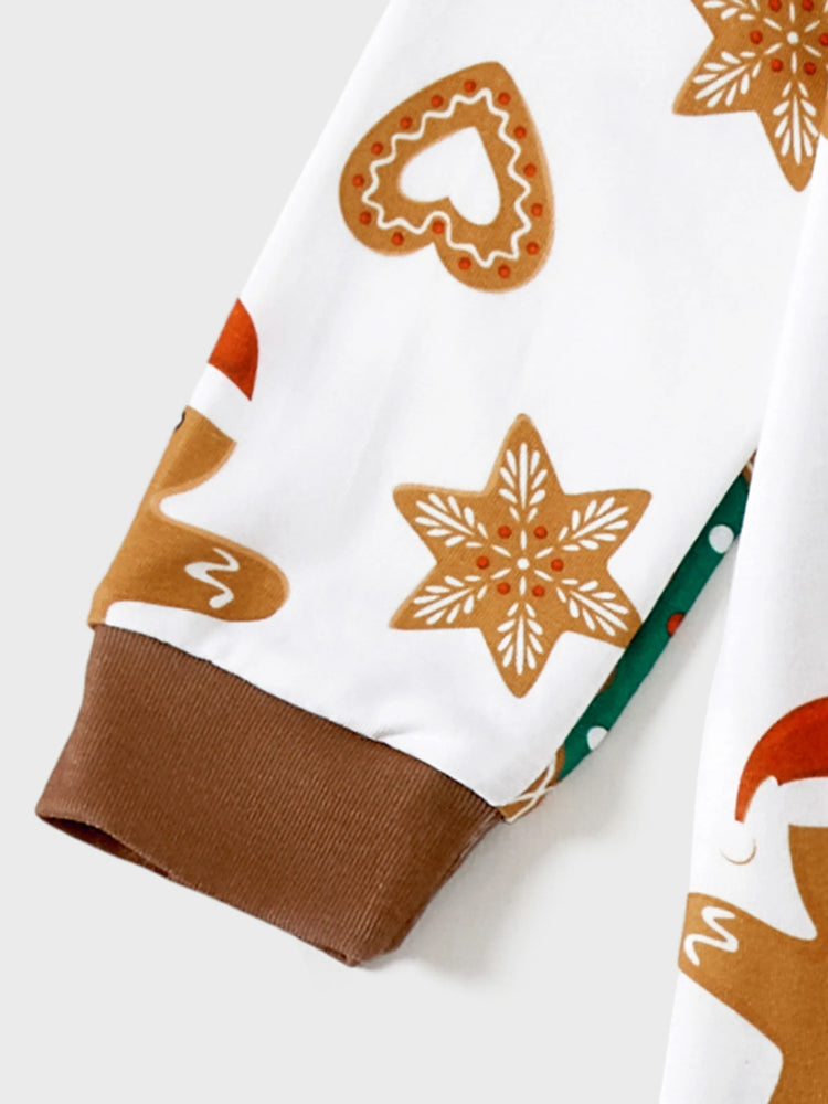 Pyjama de Noël à manches longues et imprimé arbre et bonhomme en pain d'épices, avec chaussettes de Noël, couleur café