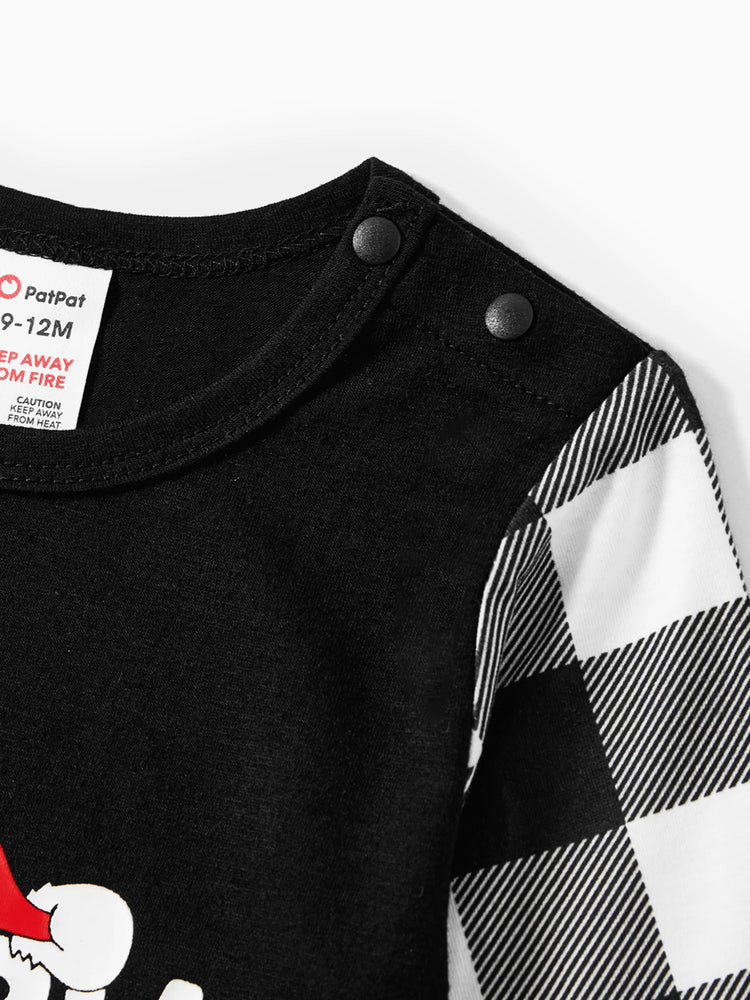 Ensemble pyjama de Noël à manches longues et imprimé lettres phosphorescentes avec chaussettes de Noël noires et blanches