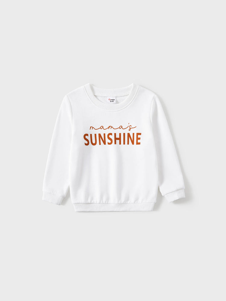 Hauts assortis à manches longues et col rond imprimé lettres « Maman et moi » multicolores