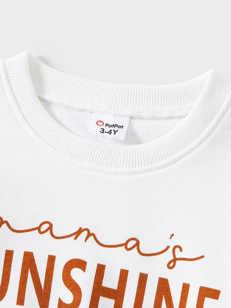 Hauts assortis à manches longues et col rond imprimé lettres « Maman et moi » multicolores