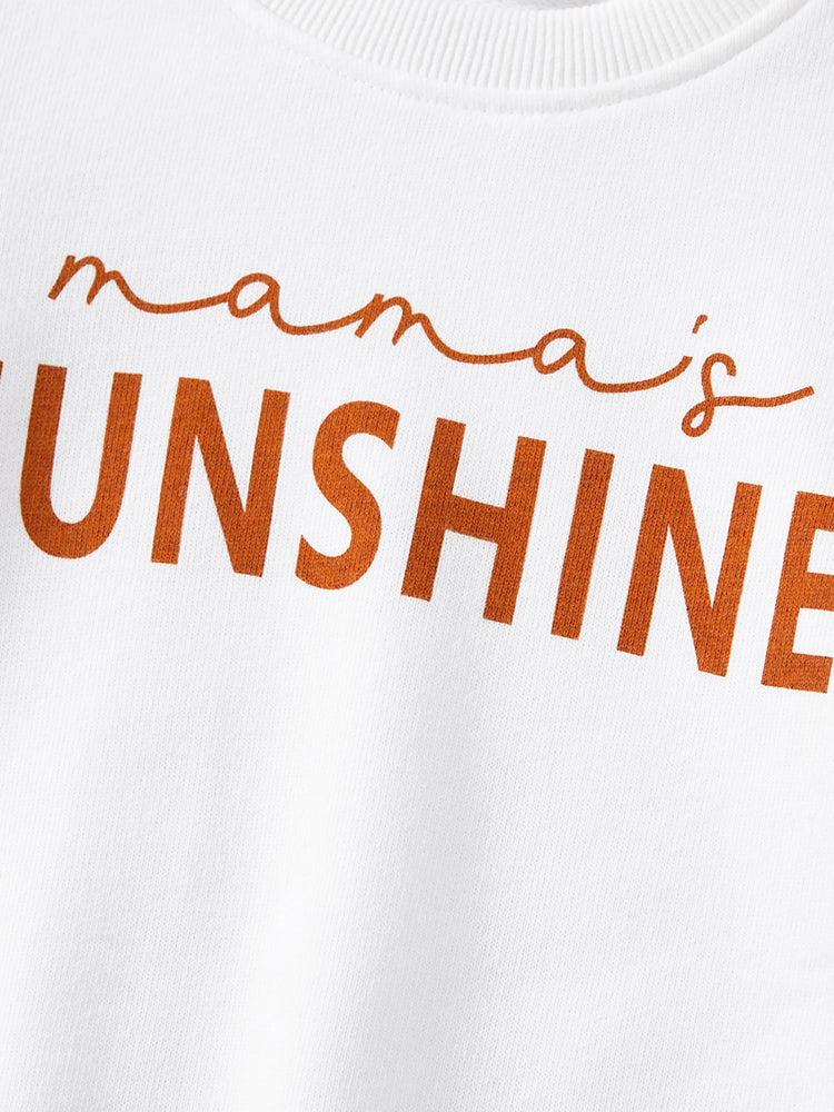 Hauts assortis à manches longues et col rond imprimé lettres « Maman et moi » multicolores