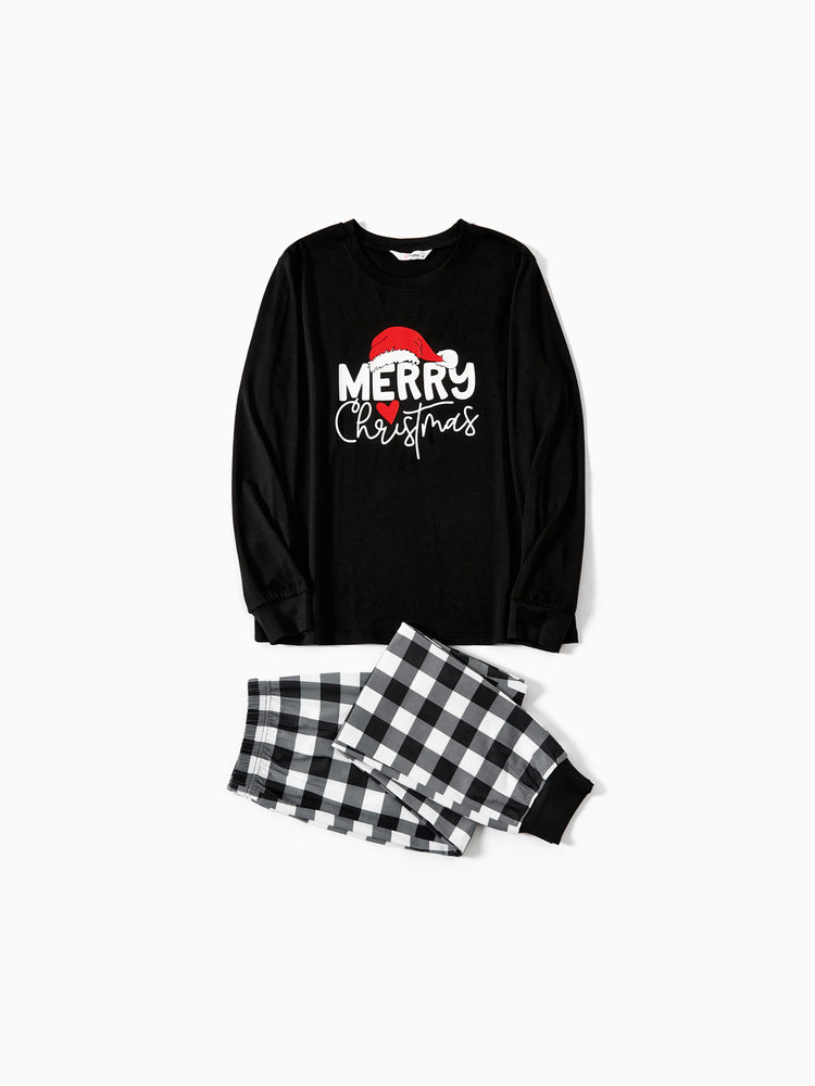 Ensemble pyjama de Noël à manches longues et imprimé lettres phosphorescentes avec chaussettes de Noël noires et blanches