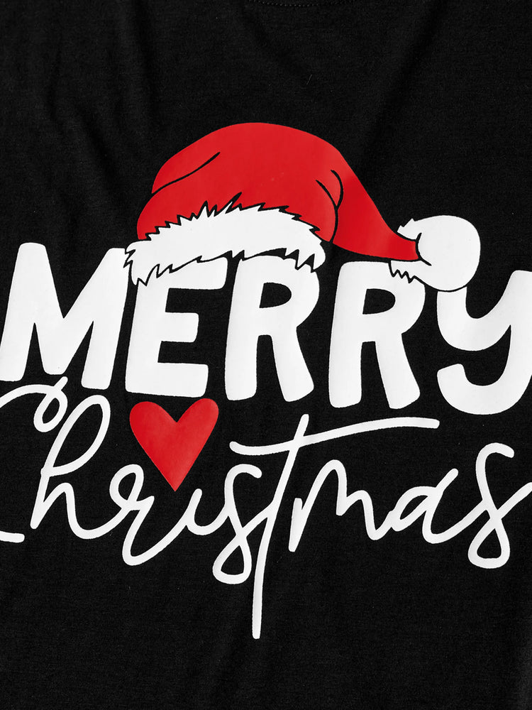 Ensemble pyjama de Noël à manches longues et imprimé lettres phosphorescentes avec chaussettes de Noël noires et blanches