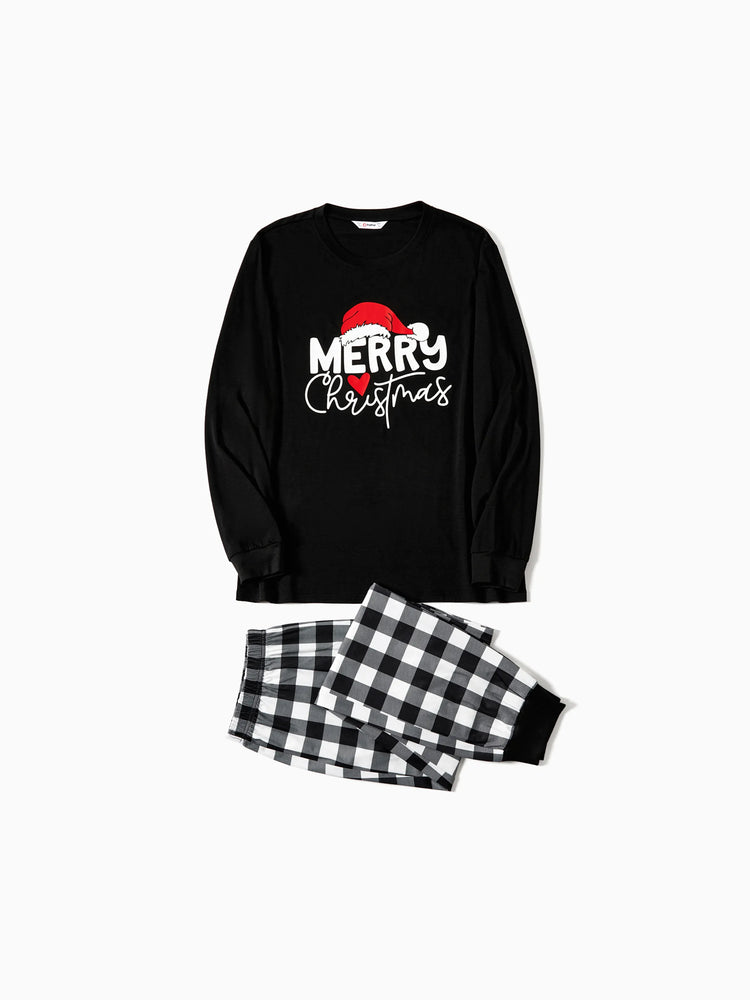 Ensemble pyjama de Noël à manches longues et imprimé lettres phosphorescentes avec chaussettes de Noël noires et blanches