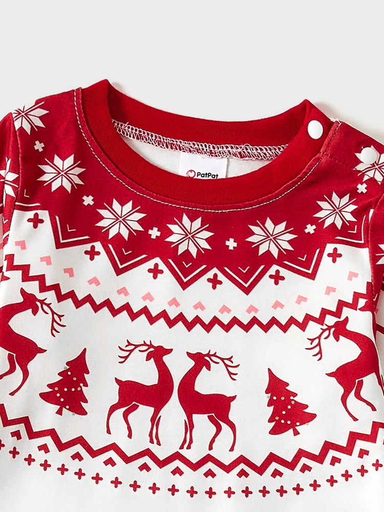 Christmas Reindeer and Snowflake Print Family Matching Pajamas Sets with Christmas Socks Red