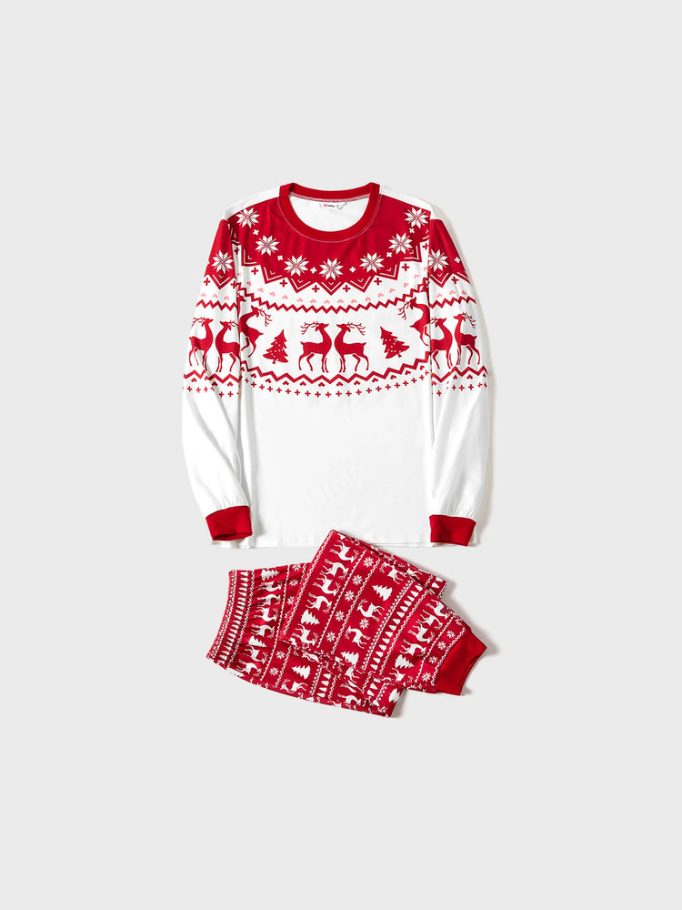 Christmas Reindeer and Snowflake Print Family Matching Pajamas Sets with Christmas Socks Red