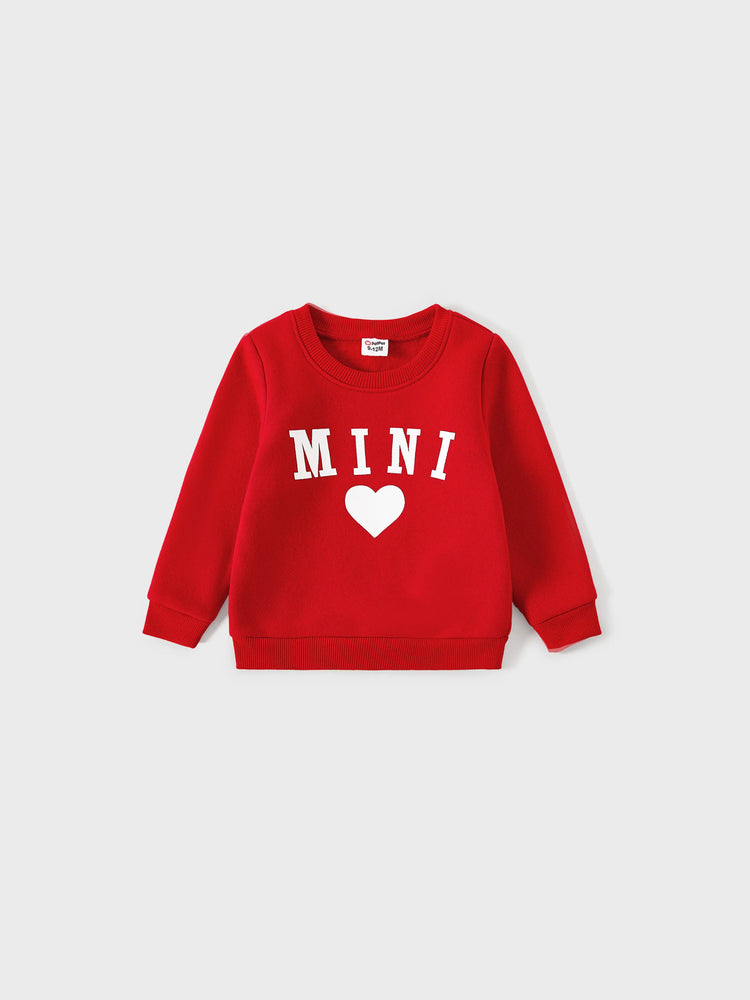 Mommy and Me Solid Letters & Love Print Long-sleeve Tops Color block