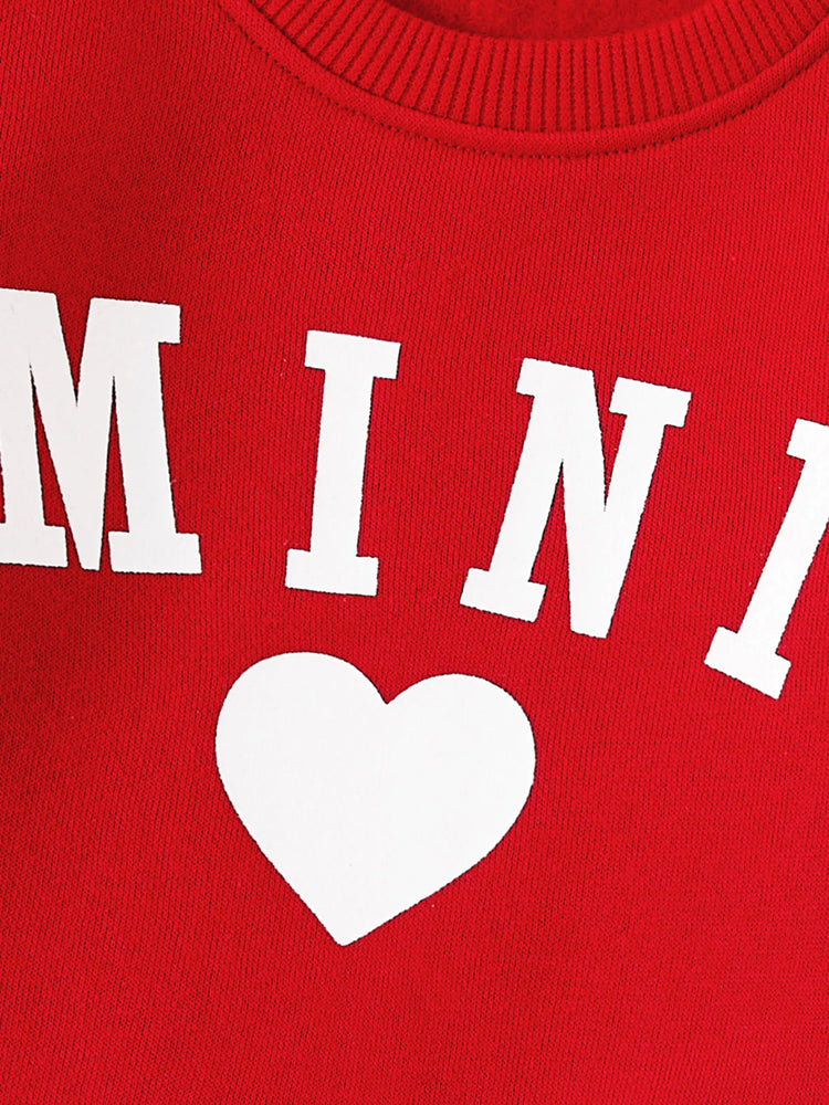 Mommy and Me Solid Letters & Love Print Long-sleeve Tops Color block