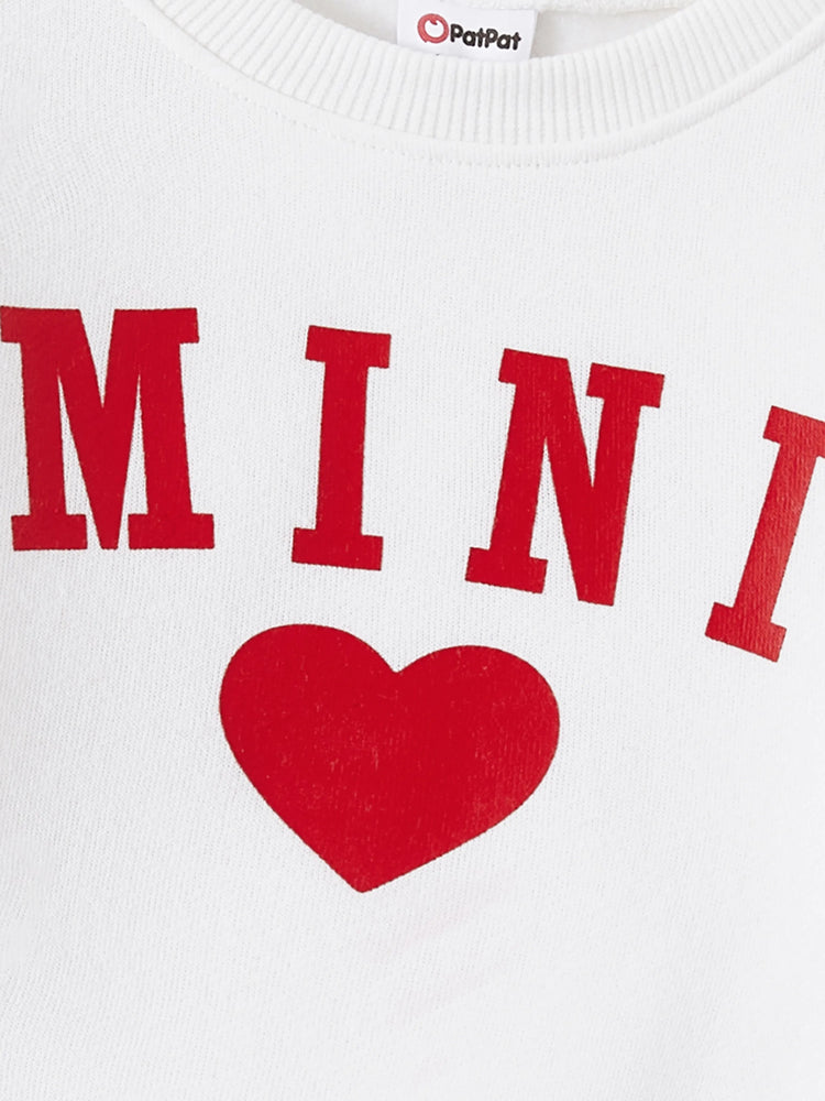 Mommy and Me Solid Letters & Love Print Long-sleeve Tops Color block