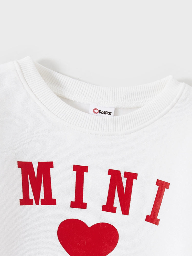 Mommy and Me Solid Letters & Love Print Long-sleeve Tops Color block