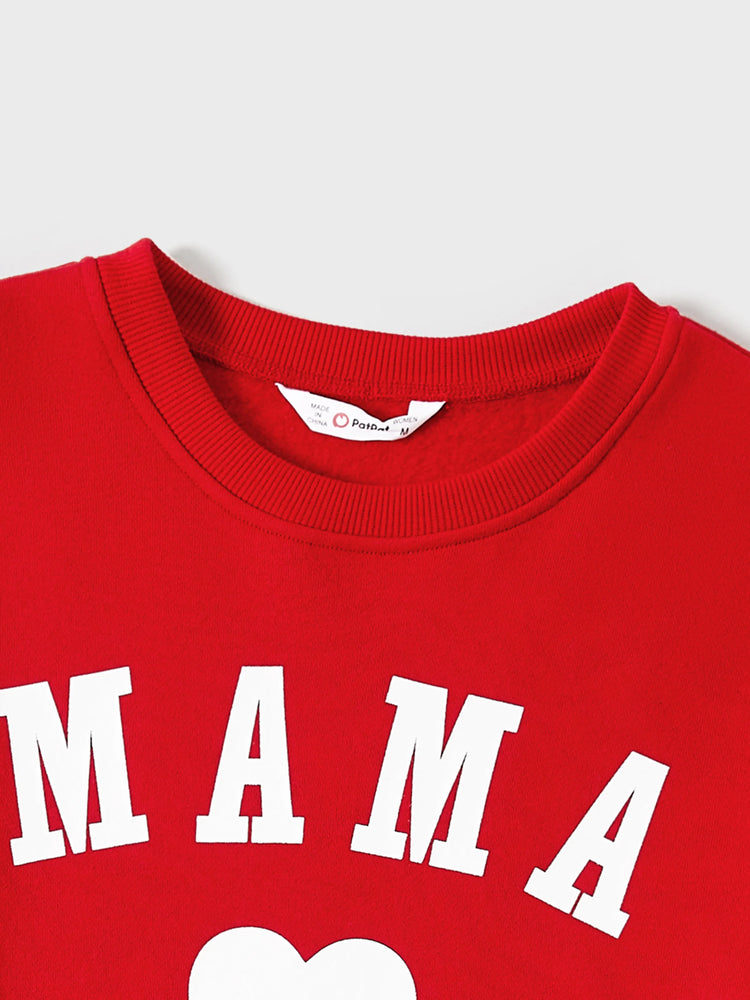 Mommy and Me Solid Letters & Love Print Long-sleeve Tops Color block