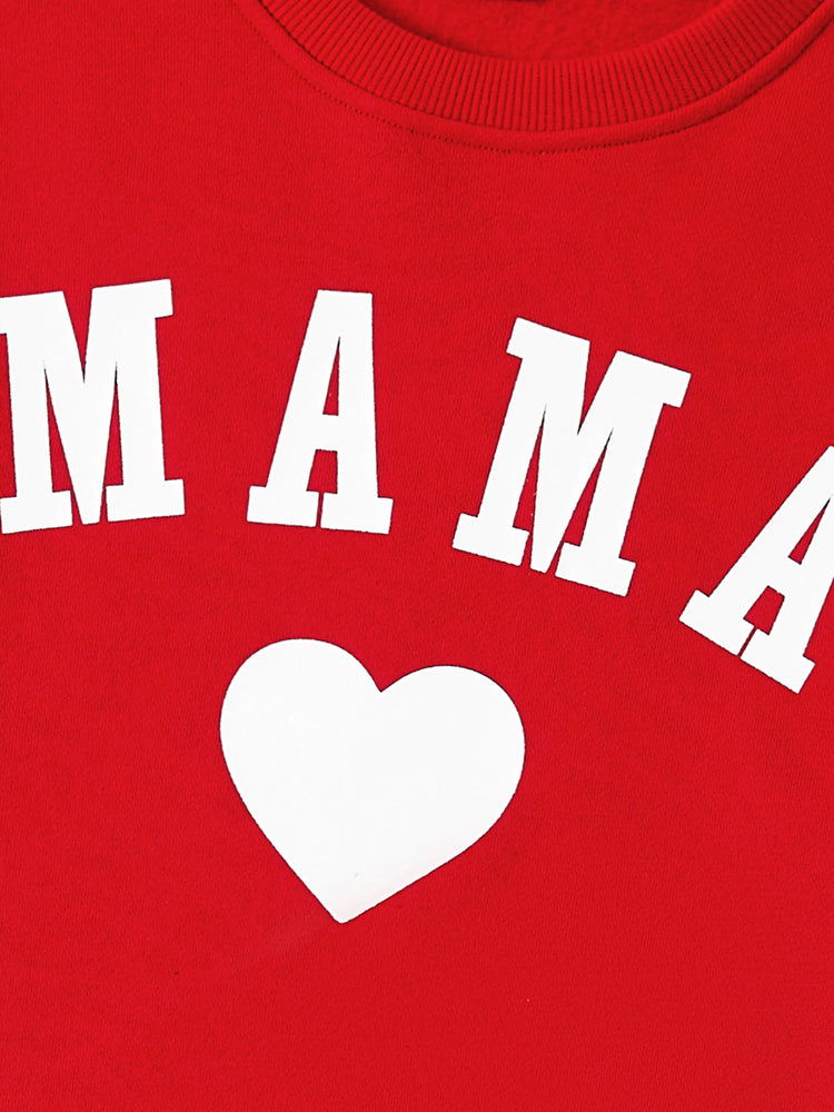 Mommy and Me Solid Letters & Love Print Long-sleeve Tops Color block