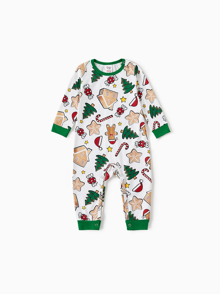 Gingerbread House Pajamas Matching Family Green Christmas PJs Sets with Christmas Socks Multi-color