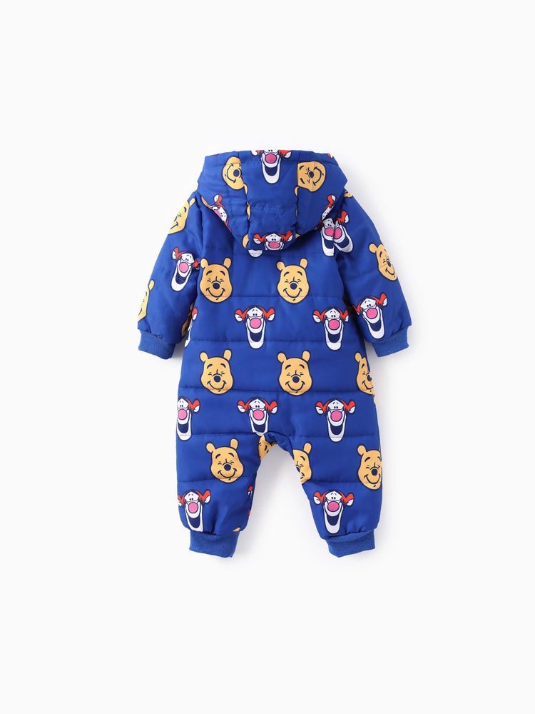 Combinaison bébé garçon Disney Winnie l'ourson, 1 pièce, imprimé intégral, fermeture éclair, capuche, manches longues, épaisse, bleu
