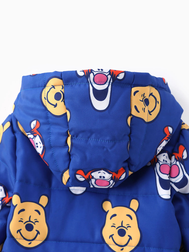 Combinaison bébé garçon Disney Winnie l'ourson, 1 pièce, imprimé intégral, fermeture éclair, capuche, manches longues, épaisse, bleu