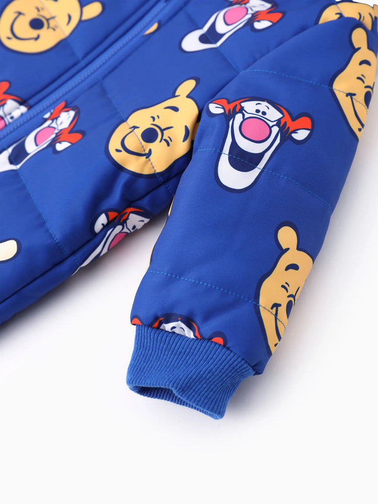 Combinaison bébé garçon Disney Winnie l'ourson, 1 pièce, imprimé intégral, fermeture éclair, capuche, manches longues, épaisse, bleu
