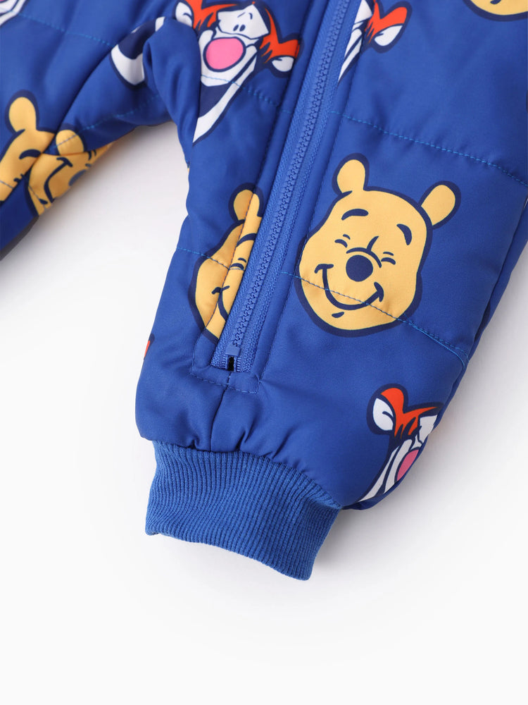 Combinaison bébé garçon Disney Winnie l'ourson, 1 pièce, imprimé intégral, fermeture éclair, capuche, manches longues, épaisse, bleu