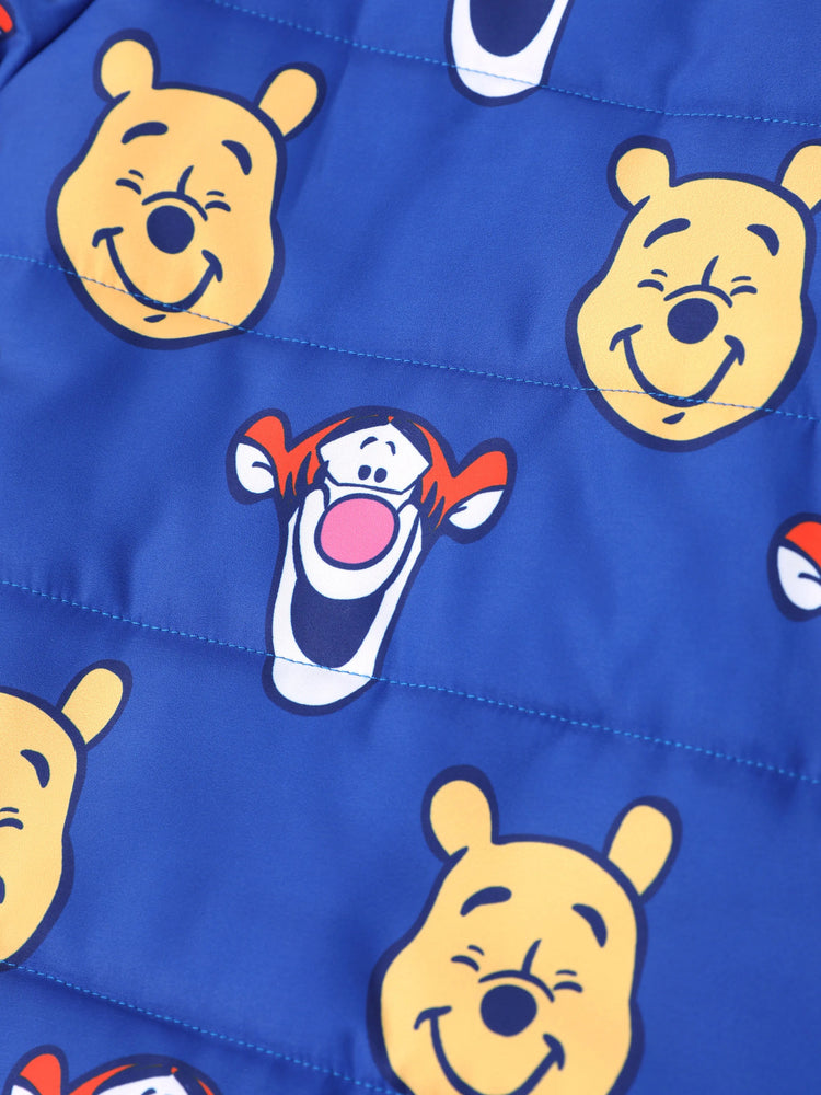 Combinaison bébé garçon Disney Winnie l'ourson, 1 pièce, imprimé intégral, fermeture éclair, capuche, manches longues, épaisse, bleu