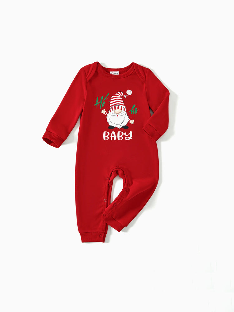 Family Matching Glow in the Dark Santa&Letters Print Long Sleeve Cotton Tops Red