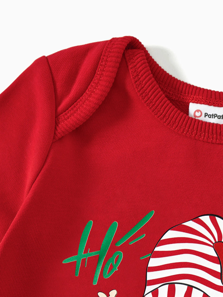 Family Matching Glow in the Dark Santa&Letters Print Long Sleeve Cotton Tops Red