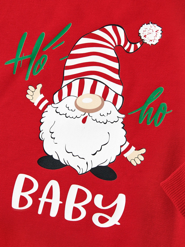 Family Matching Glow in the Dark Santa&Letters Print Long Sleeve Cotton Tops Red