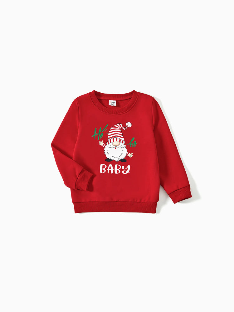 Family Matching Glow in the Dark Santa&Letters Print Long Sleeve Cotton Tops Red