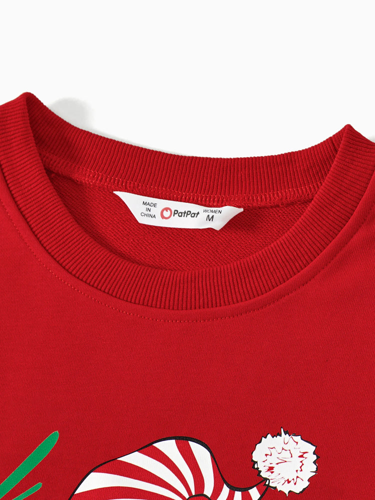 Family Matching Glow in the Dark Santa&Letters Print Long Sleeve Cotton Tops Red