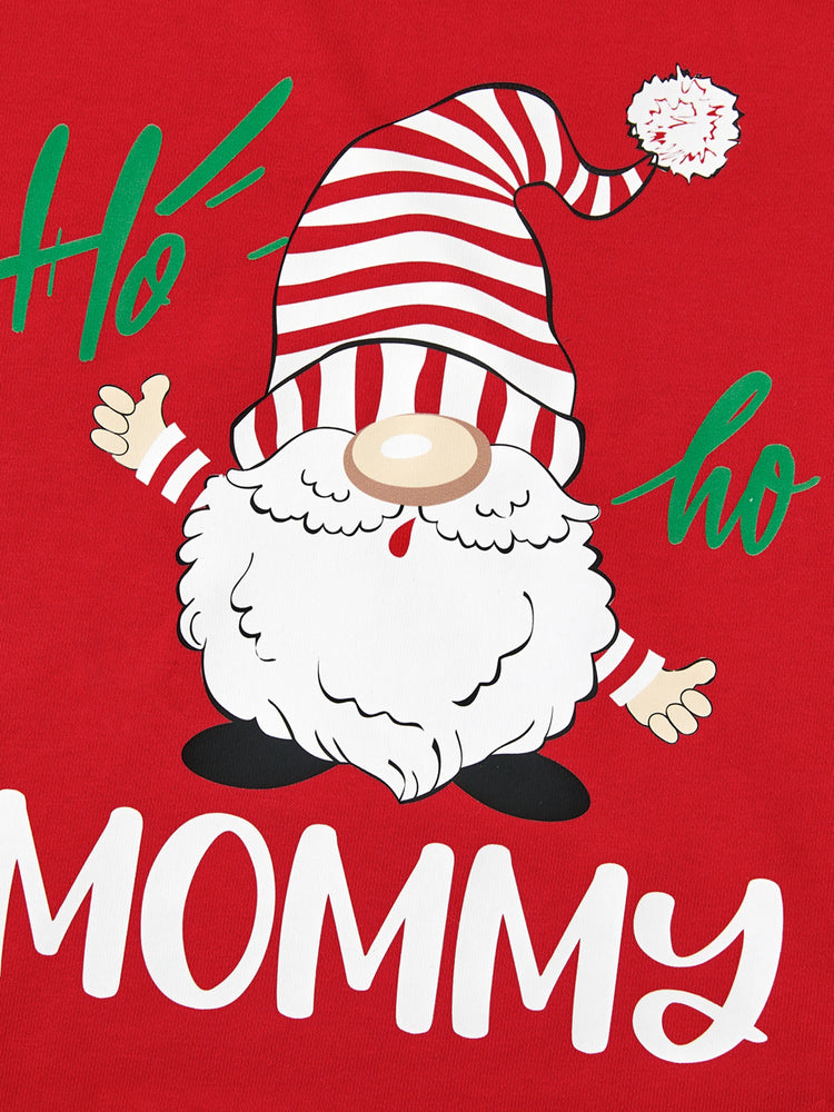 Family Matching Glow in the Dark Santa&Letters Print Long Sleeve Cotton Tops Red