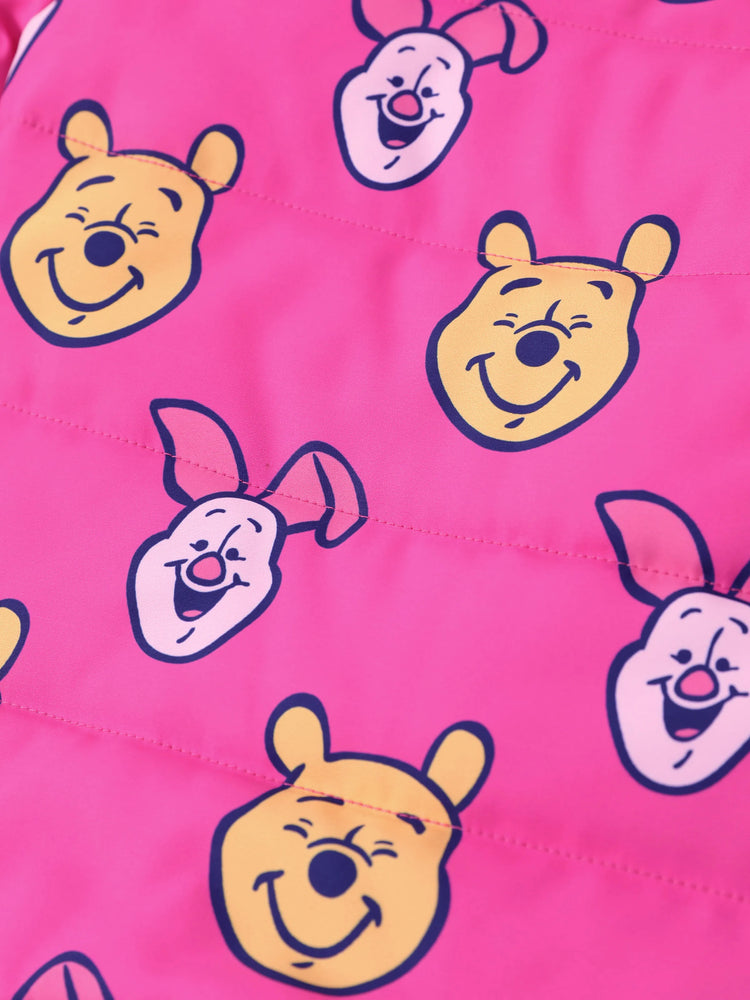 Combinaison épaisse à capuche et manches longues pour bébé fille Disney Winnie l'ourson, imprimé intégral, fermeture éclair, Roseo