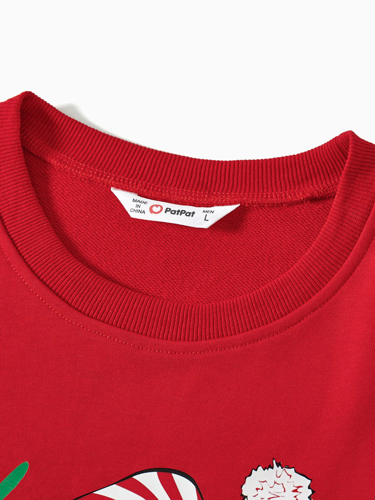 Family Matching Glow in the Dark Santa&Letters Print Long Sleeve Cotton Tops Red