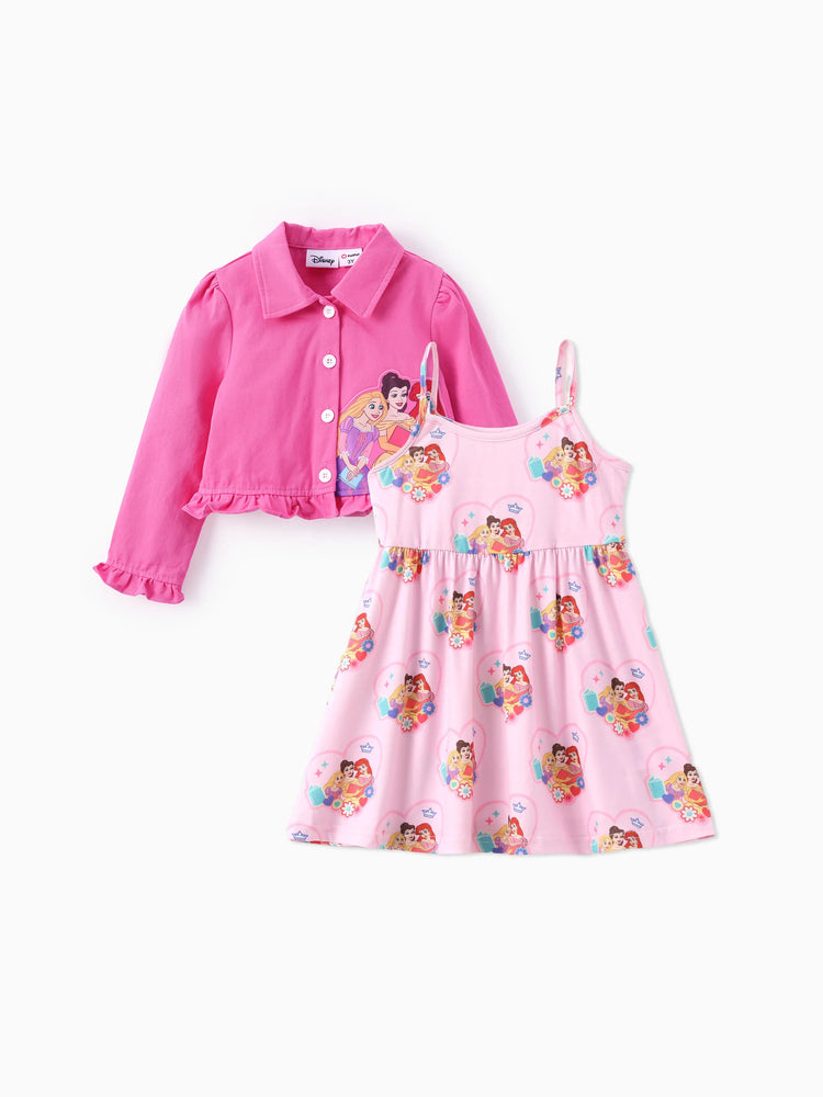 Disney Princess Toddler Girl 2pcs Belle Rapunzel Naia? Dress with Cotton Jacket Set Pink
