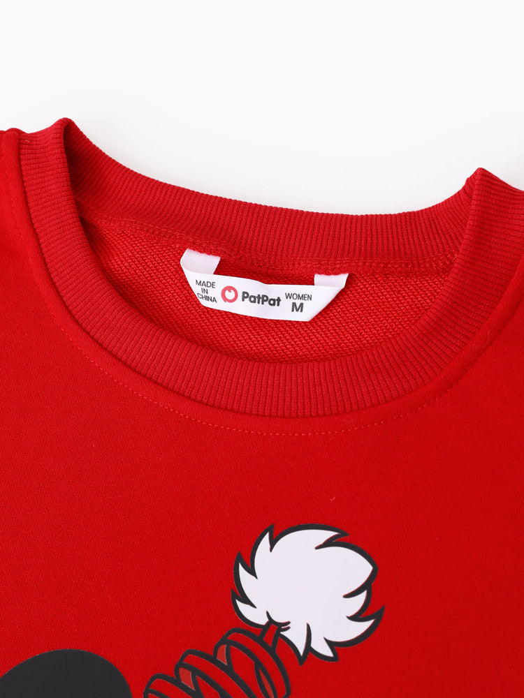 Disney Mickey and Friends Family Matching Christmas Character Print Sweatshirt Red