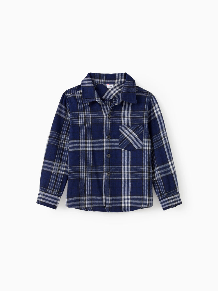 Ensembles familiaux assortis : chemise à manches longues à carreaux ou robe élégante en tulle à manches bouffantes et corsage froncé bleu roi