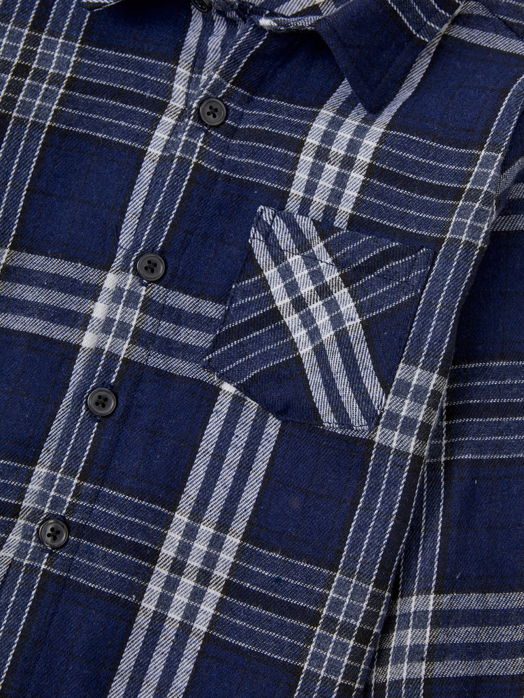 Ensembles familiaux assortis : chemise à manches longues à carreaux ou robe élégante en tulle à manches bouffantes et corsage froncé bleu roi