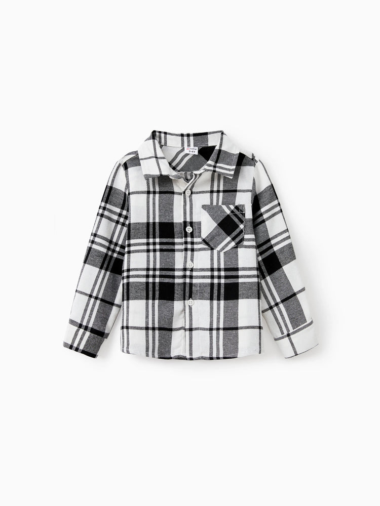 Ensembles familiaux assortis : chemise à carreaux noire ou robe élégante en tulle à épaules dénudées et croisée sur le devant