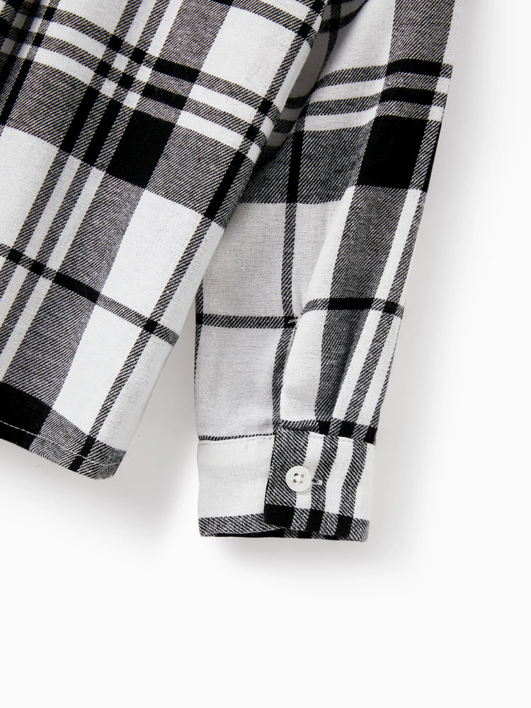 Ensembles familiaux assortis : chemise à carreaux noire ou robe élégante en tulle à épaules dénudées et croisée sur le devant