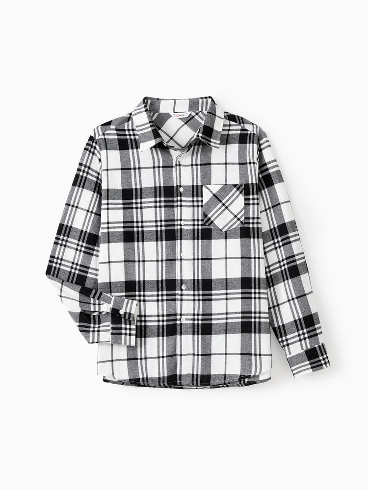 Ensembles familiaux assortis : chemise à carreaux noire ou robe élégante en tulle à épaules dénudées et croisée sur le devant