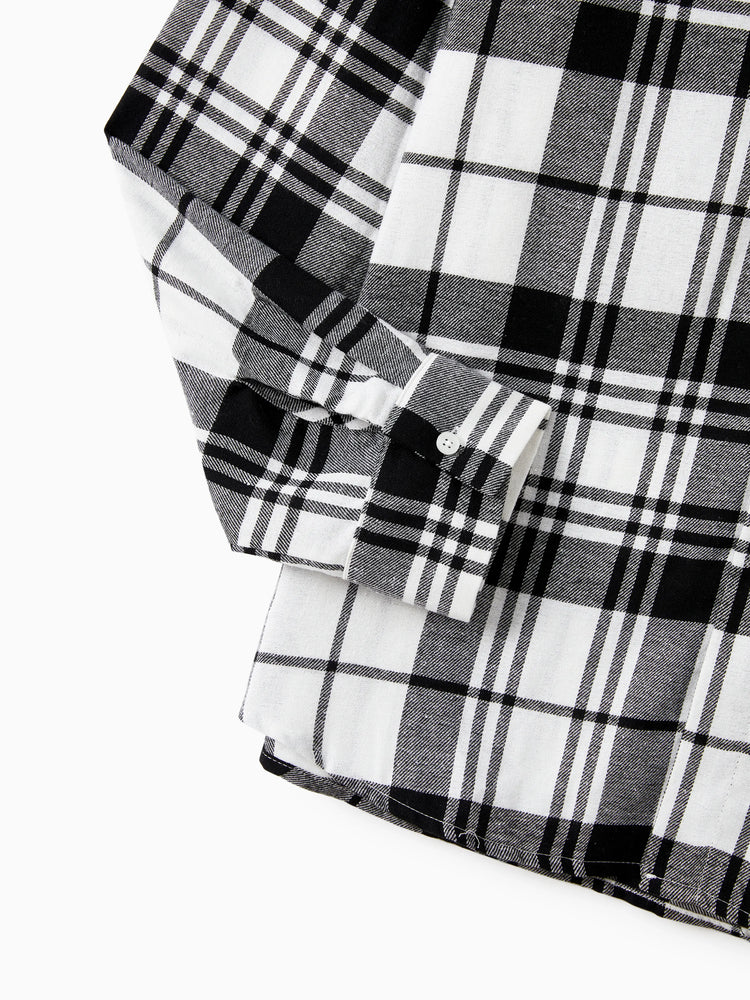 Ensembles familiaux assortis : chemise à carreaux noire ou robe élégante en tulle à épaules dénudées et croisée sur le devant