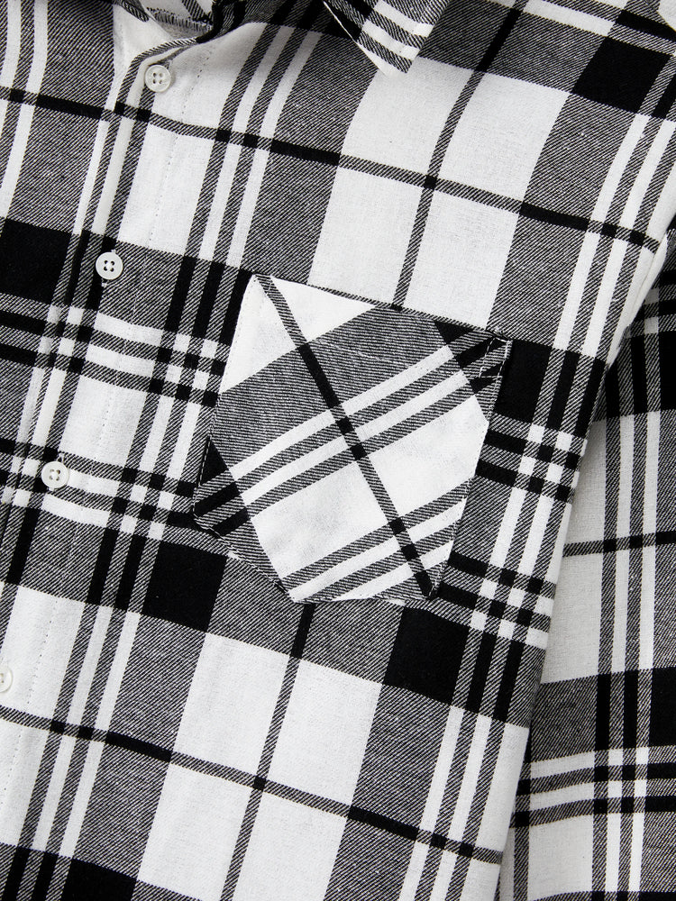 Ensembles familiaux assortis : chemise à carreaux noire ou robe élégante en tulle à épaules dénudées et croisée sur le devant