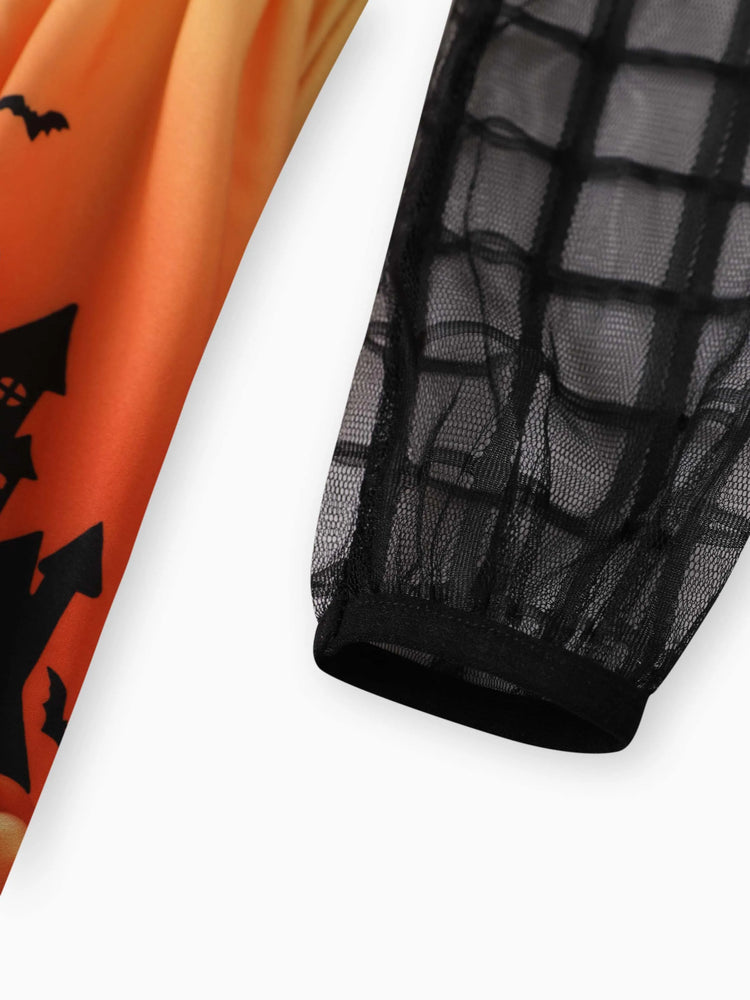 Robe en maille à imprimé citrouille d'Halloween pour petite fille/enfant Bloc de couleurs